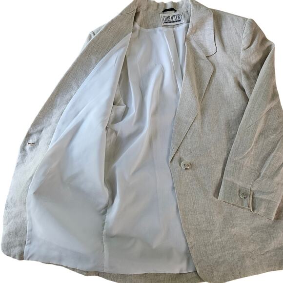 Character Suburbanwear Womens Vintage Tan Linen Blazer Jacket Sz 16 Quiet Luxury - Picture 6 of 15